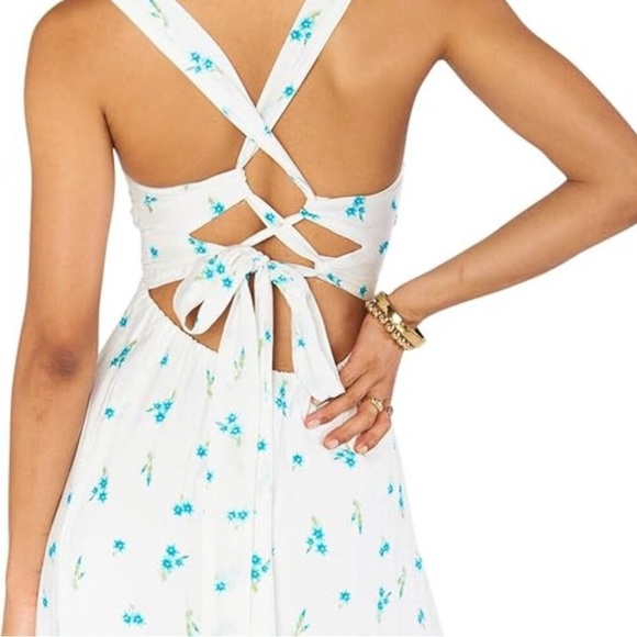 Show Me Your MuMu White and Blue Floral Midi Dress - Picture 4 of 5